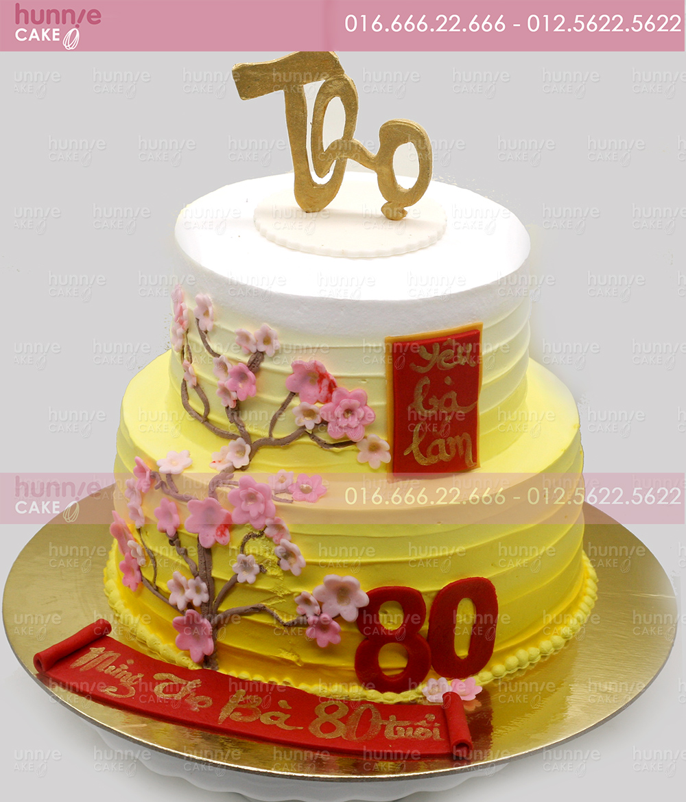 Bánh kem cành hoa con cháu mừng thọ ông 90 tuổi - Bánh Thiên Thần : Chuyên  nhận đặt bánh sinh nhật theo mẫu