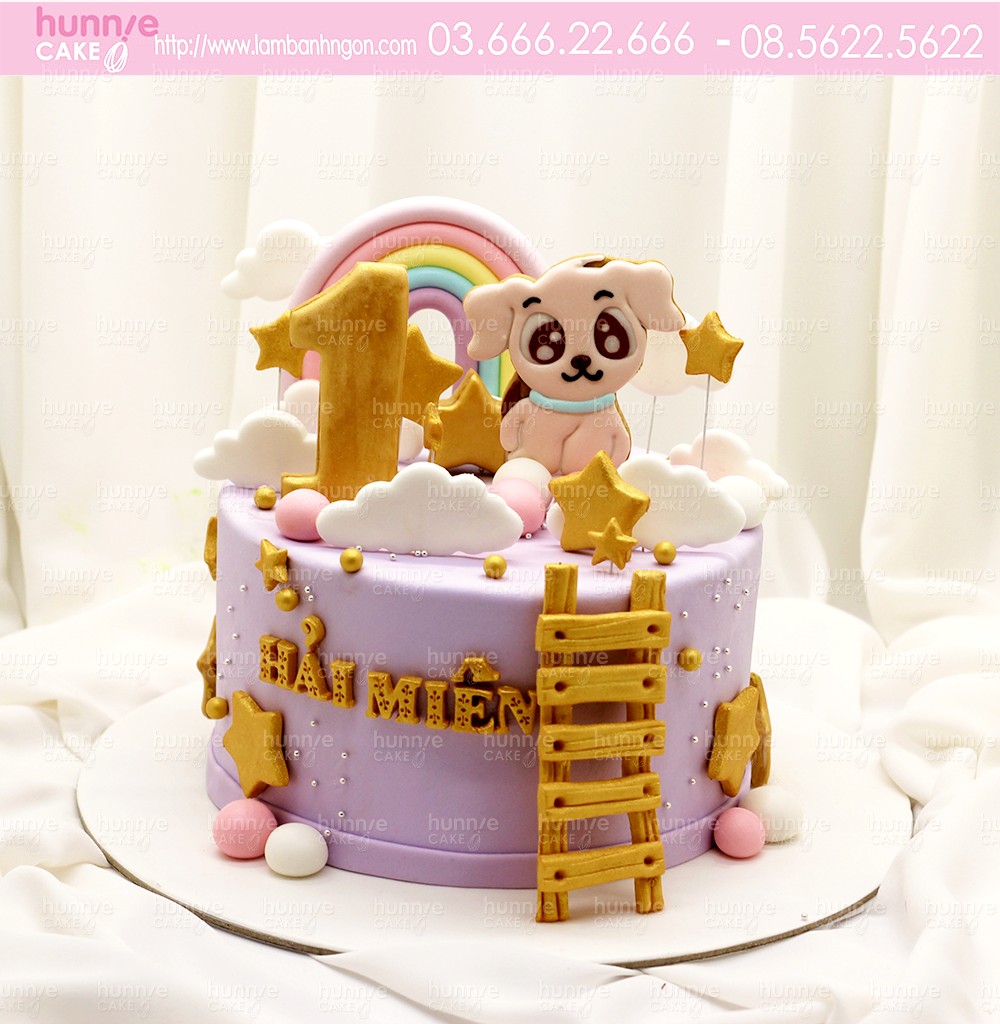 Bánh sinh nhật con chó đáng yêu với cầu vồng trăng sao đẹp tặng sinh nhật bé gái tuổi Tuất 6498 - Bánh ngon đẹp