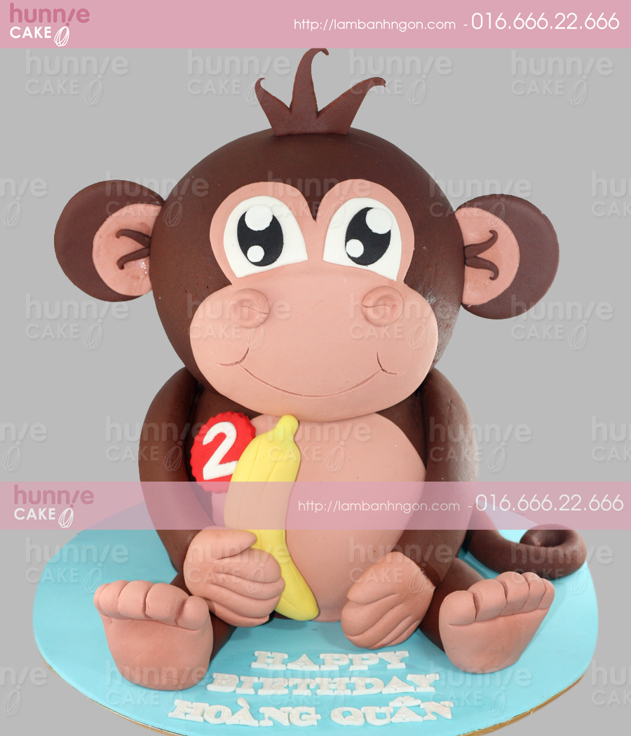 Bánh gato sinh nhật fondant nặn 3D hình con khỉ nâu cực đáng yêu ...