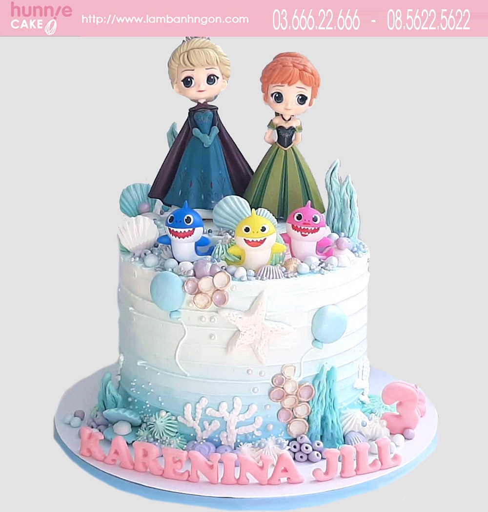 Bánh kem sinh nhật màu trắng hình nàng Elsa và Anna xinh đẹp  Bánh Thiên  Thần  Chuyên nhận đặt bánh sinh nhật theo mẫu