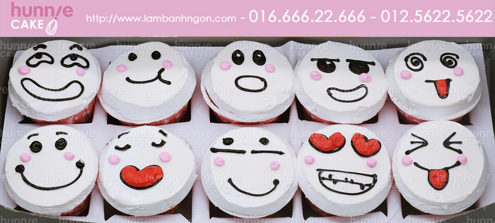 Bánh Cupcake Sinh Nhật Vẽ Hình Icon Mặt Cười Đáng Yêu 4734 - Bánh Cupcake