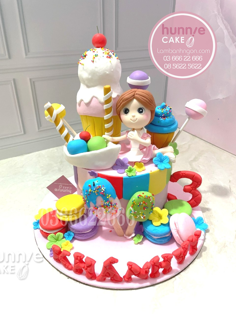 Bánh fondant sinh nhật bé gái 3 tuổi biệt danh kem đẹp đáng yêu nhất 10722 - Bánh ngon đẹp