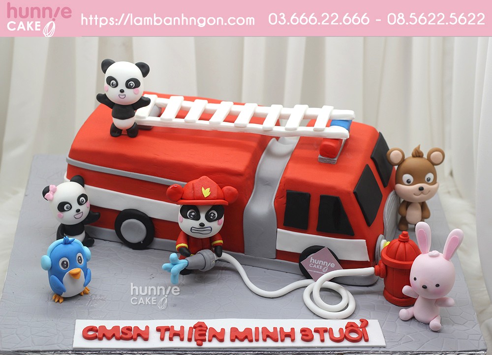 Bánh fondant sinh nhật hình xe cứu hỏa siêu thần tốc của đội cứu hộ BabyBus 8630 - Bánh ngon đẹp