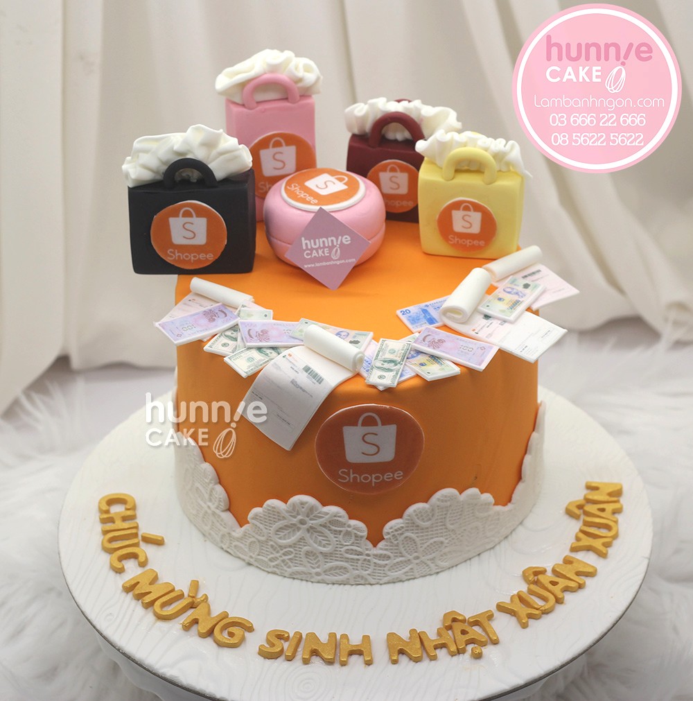 Bánh fondant sinh nhật với logo Shopee đẹp sang mừng thành lập công ty 9177 - Bánh ngon đẹp