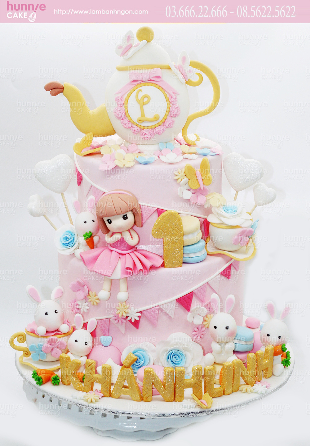 Bánh kem sinh nhật bé gái 1 tuổi màu hồng khinh khí cầu fondant |  vuatrangtri.vn