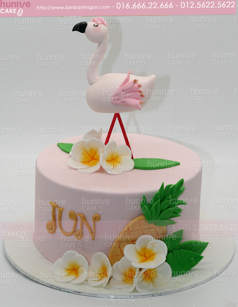 Bánh gato sinh nhật fondant Flamingo chim Hồng hạc 3794 - Bánh fondant