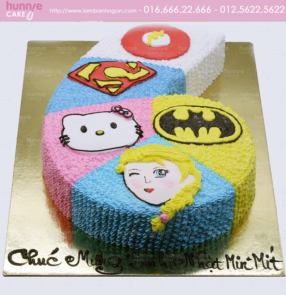 Bánh gato sinh nhật hình số 6 vẽ trang trí siêu nhân, Kitty, Elsa, Batman độc đáo 4692 - Bánh ngon đẹp