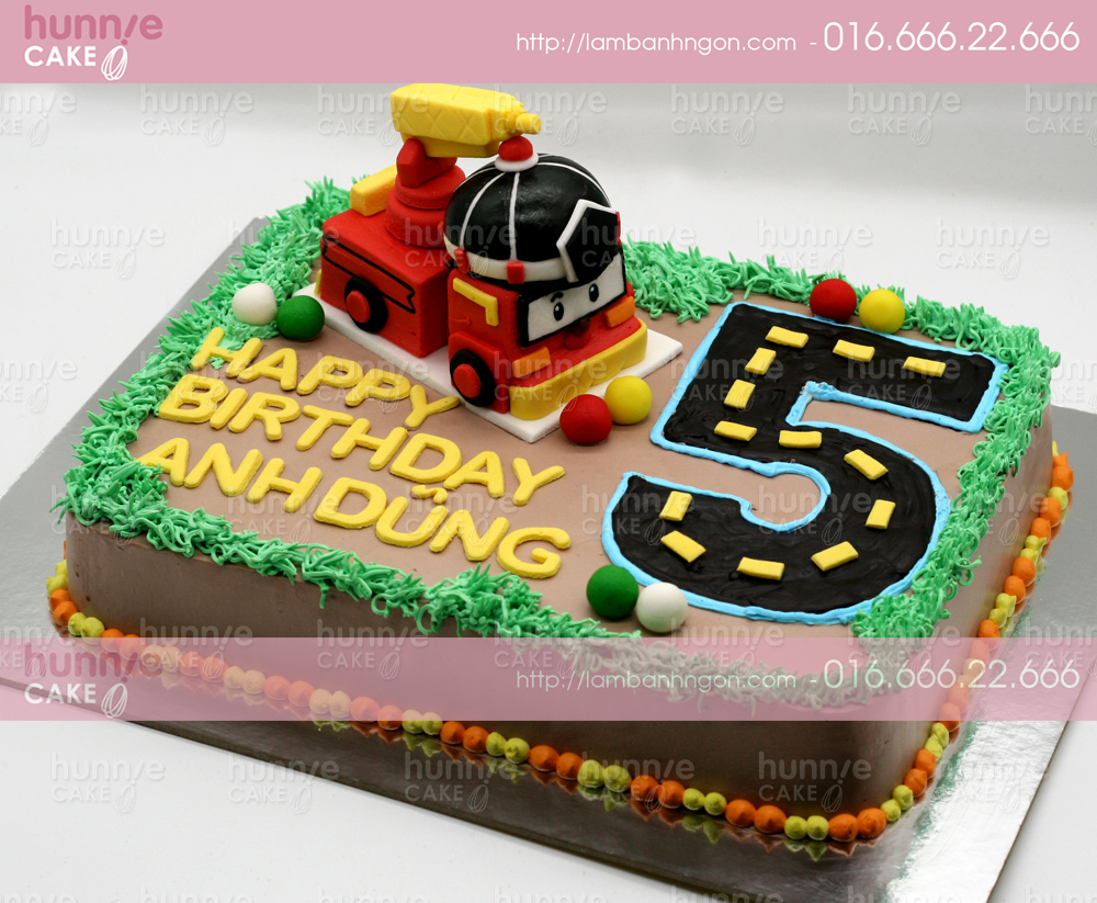 Bánh gato sinh nhật tạo hình xe cứu hỏa Roy trong phim hoạt hình Robocar Poli tặng bé trai 5 tuổi 3674 - Bánh ngon đẹp