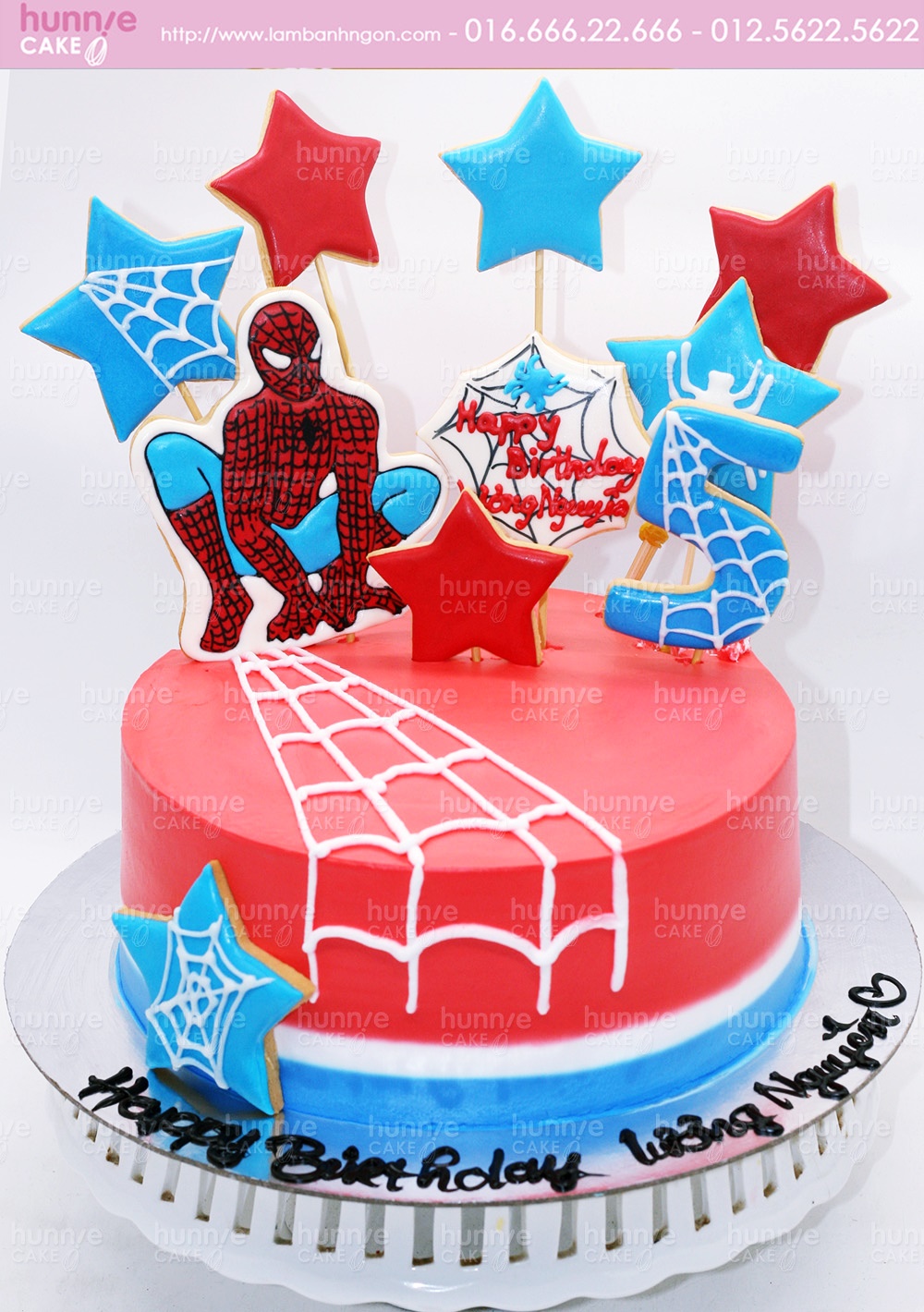 Bánh gato sinh nhật trang trí bánh quy vẽ hình siêu nhân người nhện  Spiderman tặng bé trai 4745 - Bánh Cookies
