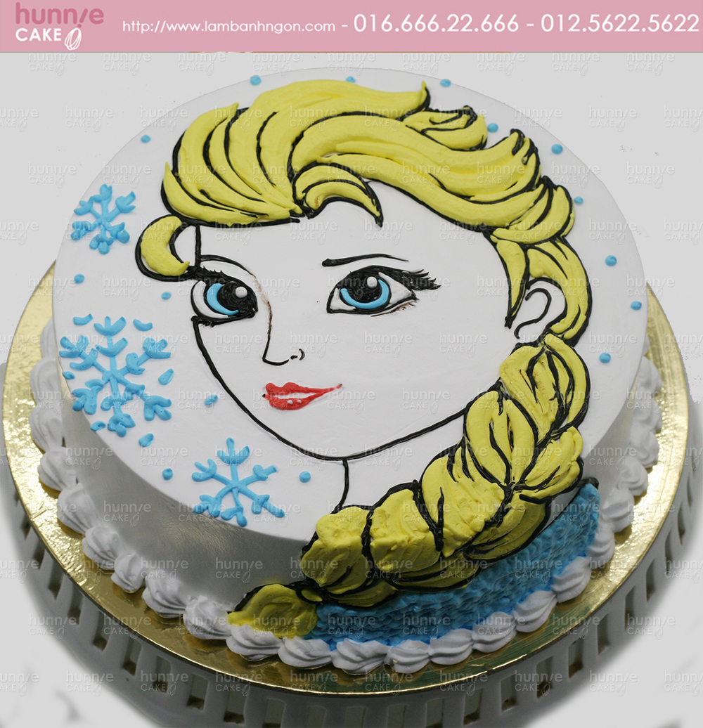 Bánh gato sinh nhật vẽ hình chibi công chúa Elsa Frozen - băng giá ...