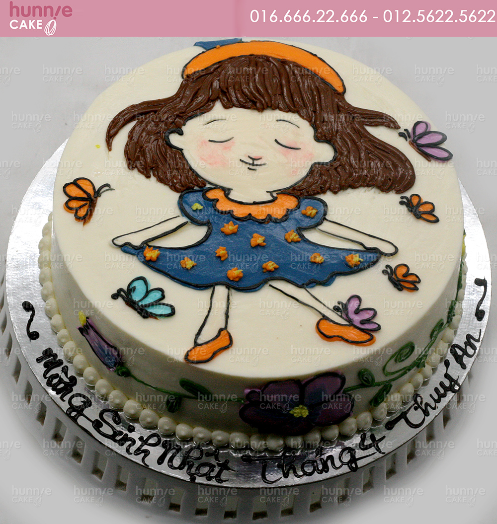 Bánh gato sinh nhật vẽ hình bé gái hạnh phúc 4511 - Bánh sinh nhật ...