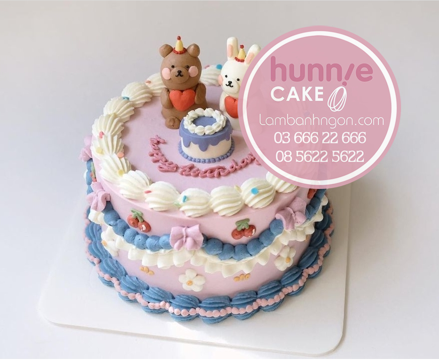 Bánh sinh nhật 3d thú nổi với gấu và thỏ đẹp dễ thương nhất 10041 - Bánh ngon đẹp