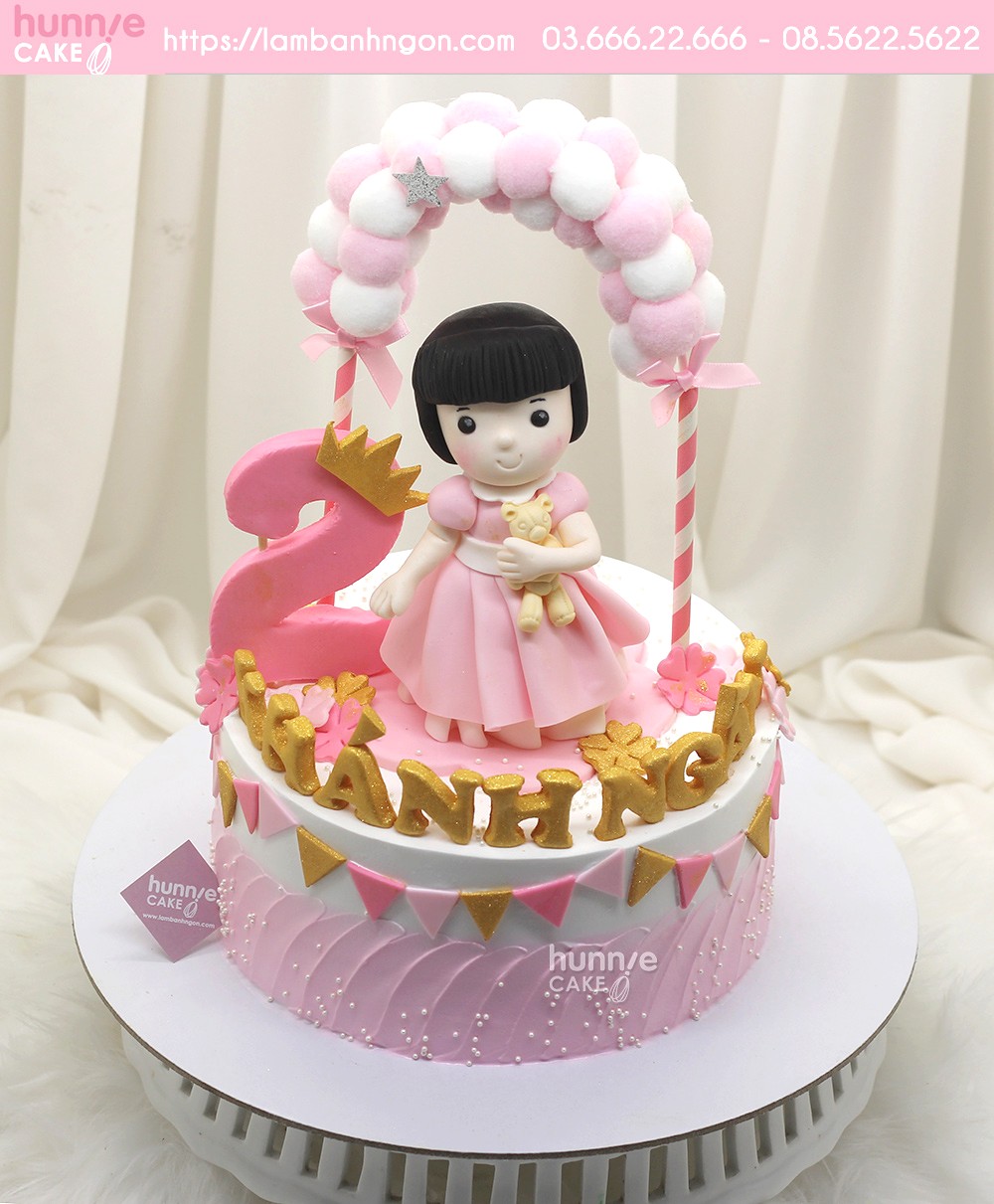 Bánh sinh nhật 2 tầng con khỉ tuổi thân hồng 3d và bánh nhỏ ngộ nghĩnh tặng bé  gái | Bánh Kem Ngộ Nghĩnh
