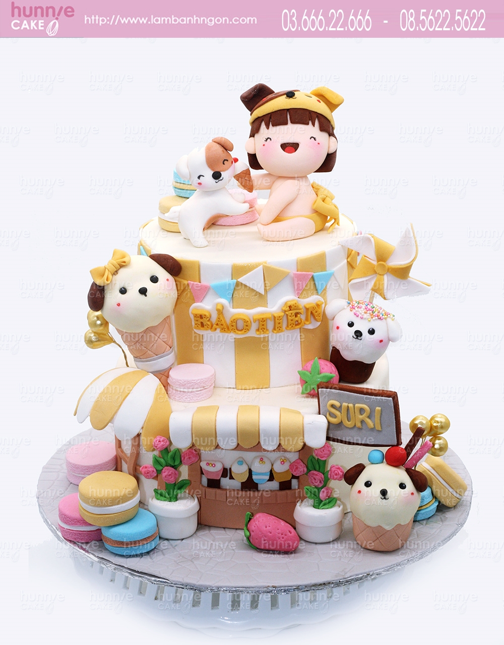 Bánh sinh nhật bé gái đội mũ chó con duyên dáng tặng sinh nhật bé gái tuổi Tuất 6031 - Bánh ngon đẹp