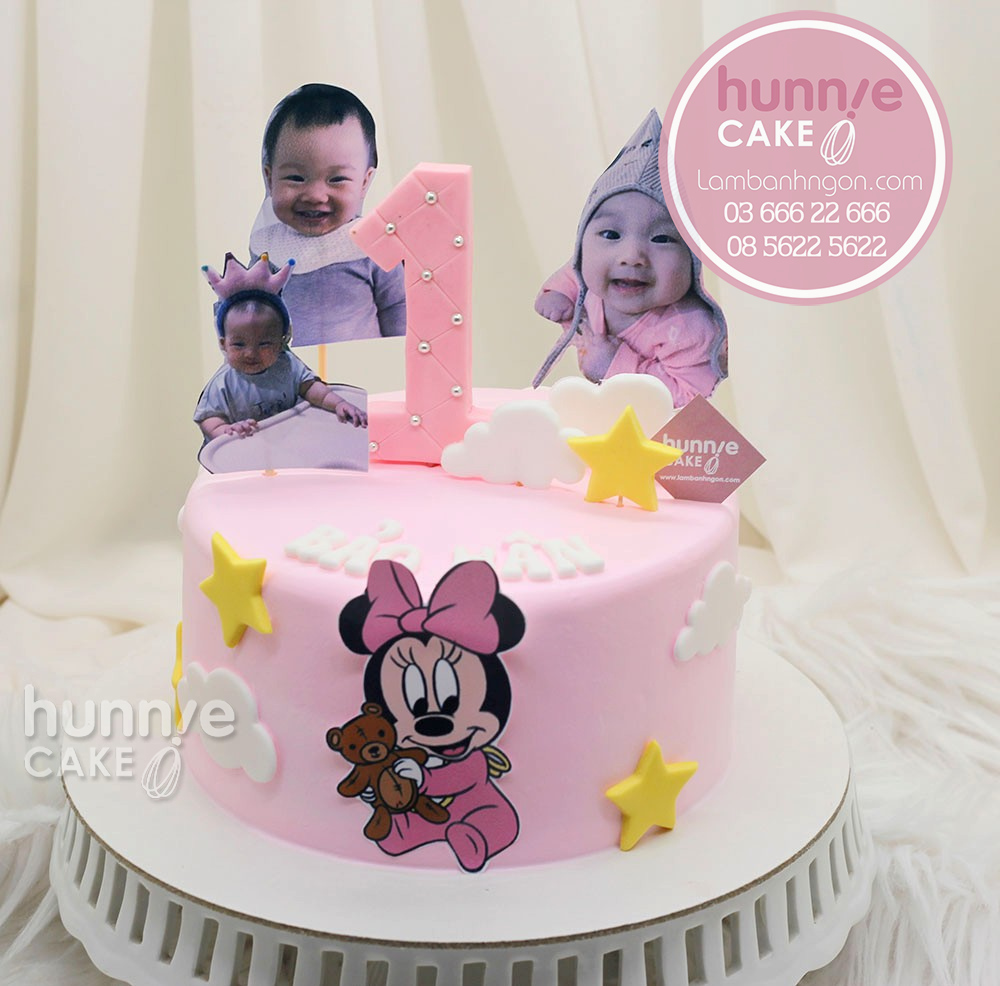 Bánh sinh nhật chuột Minnie hồng dễ thương cùng ảnh bé gái đáng yêu 9383 - Bánh ngon đẹp