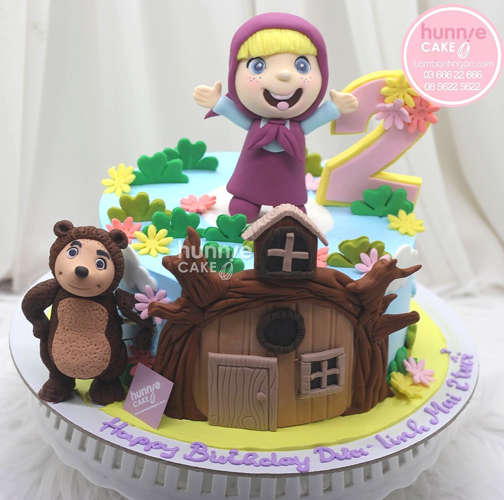 Bánh sinh nhật Cô bé Masha và chú gấu Bear đẹp, Masha and The Bear tặng bé gái 9274 - Bánh ngon đẹp