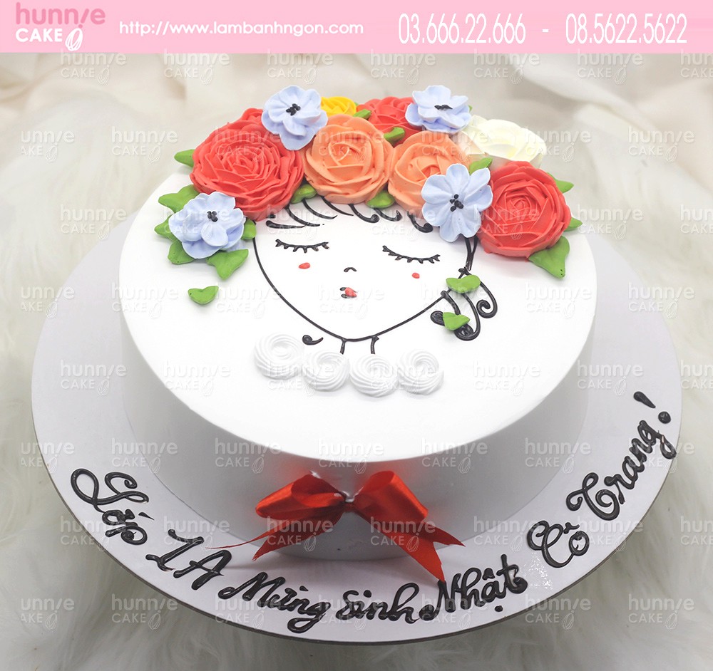 Bánh sinh nhật cô gái đeo vòng nguyệt quế với những bông hoa muôn sắc màu 7615 - Bánh ngon đẹp