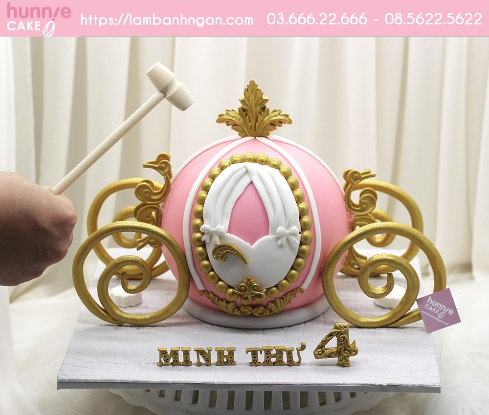 Bánh sinh nhật cỗ xe bí ngô của công chúa lọ lem xinh đẹp, hiện thực giấc mơ công chúa cho bé gái 8514 - Bánh ngon đẹp