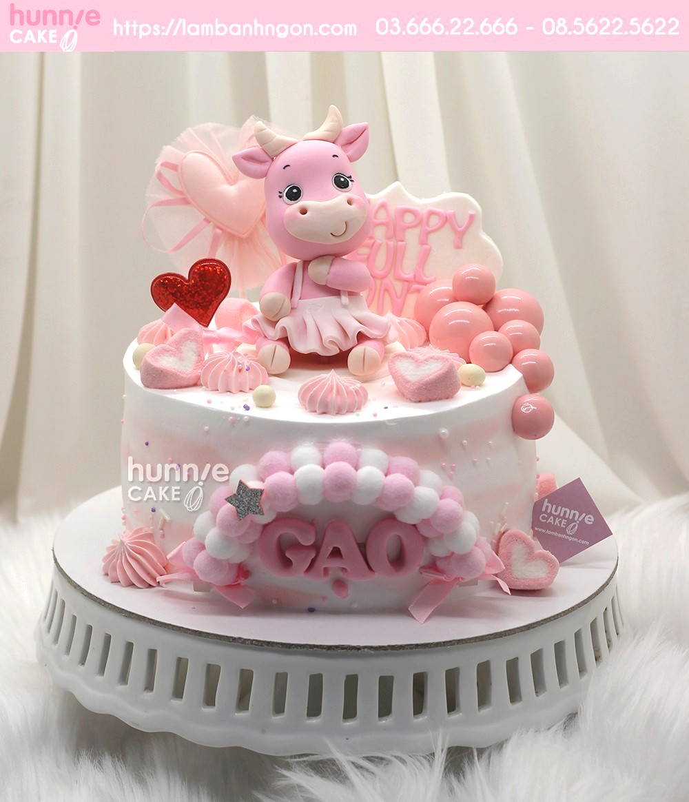 Bánh sinh nhật con trâu hồng đẹp đáng yêu tặng bé gái tuổi Sửu 8857 - Bánh ngon đẹp