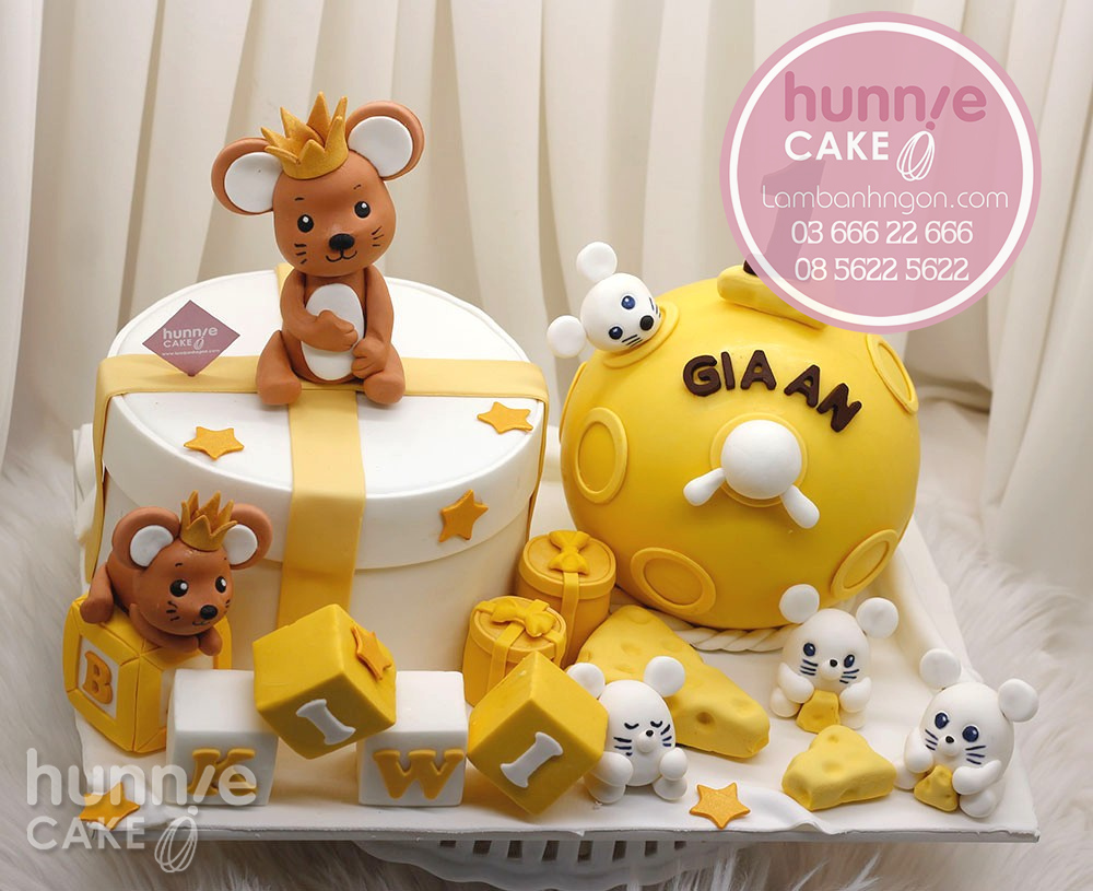 Bánh sinh nhật đôi với hình chuột đẹp ngộ nghĩnh tặng bé tuổi Tý 9393 - Bánh ngon đẹp