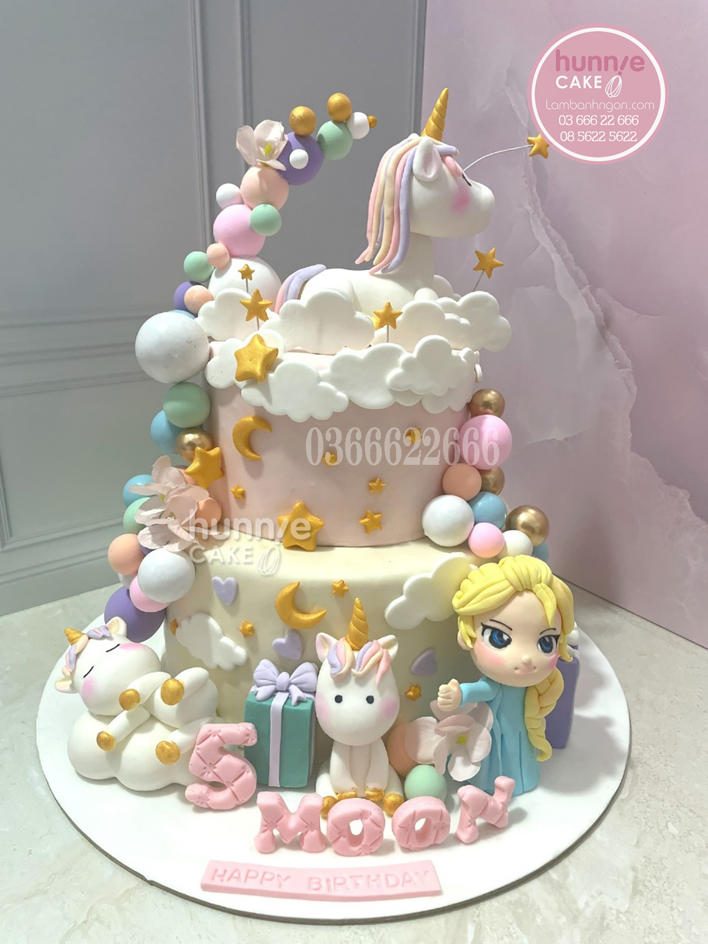 Bánh sinh nhật Elsa công chúa đẹp bên ngựa kỳ lân Unicorn sắc màu 10643 - Bánh ngon đẹp