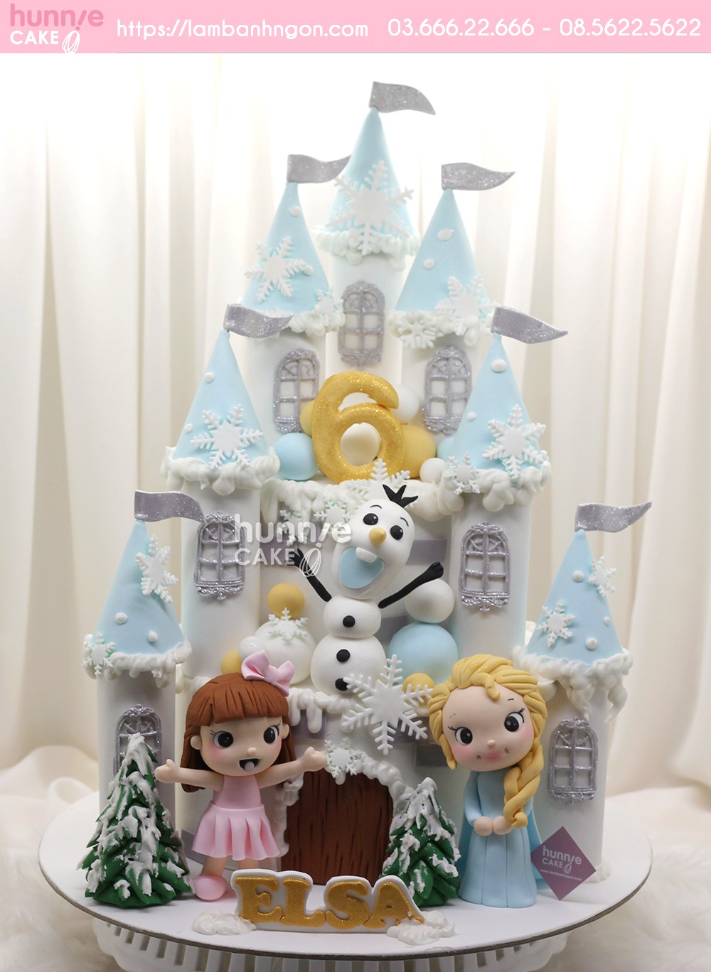 Bánh fondant 2 tầng lâu đài công chúa Elsa đẹp lộng lẫy tặng sinh nhật bé gái 8419 - Bánh ngon đẹp