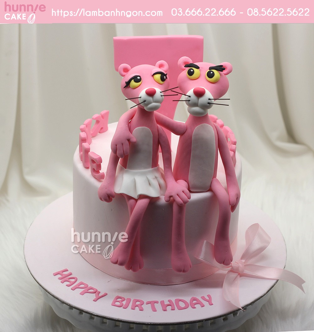 Bánh sinh nhật fondant pink panther báo hồng đẹp siêu đáng yêu ...