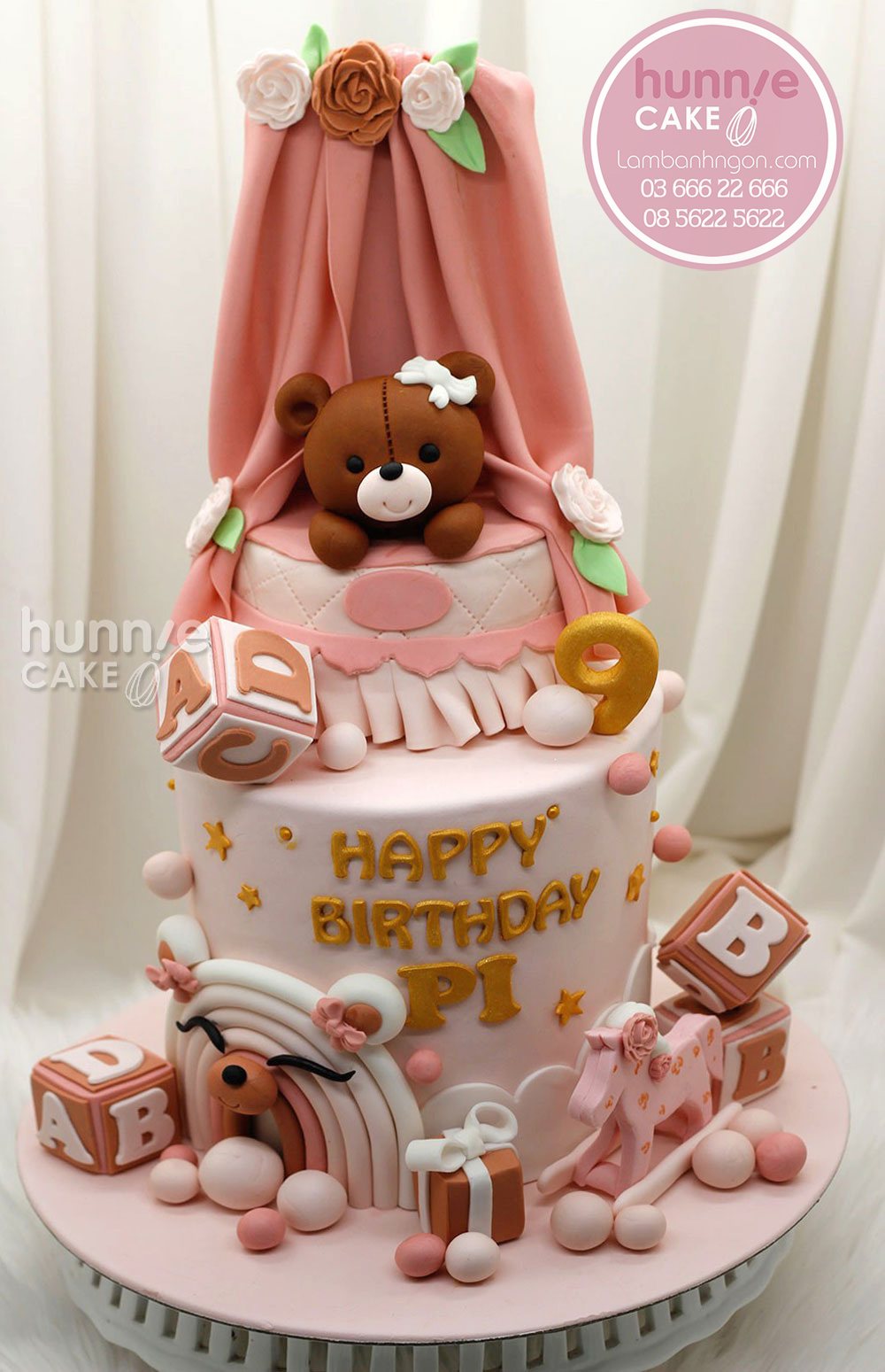 Bánh sinh nhật gấu nâu đẹp dễ thương nhất tặng bé gái 9484 - Bánh ngon đẹp