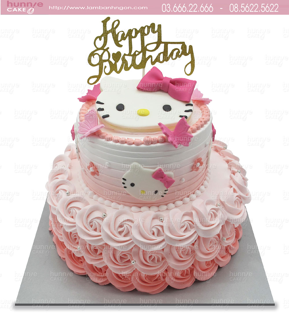 Bánh sinh nhật hai tầng mèo Hello Kitty đẹp nhất 7406 - Bánh ngon đẹp