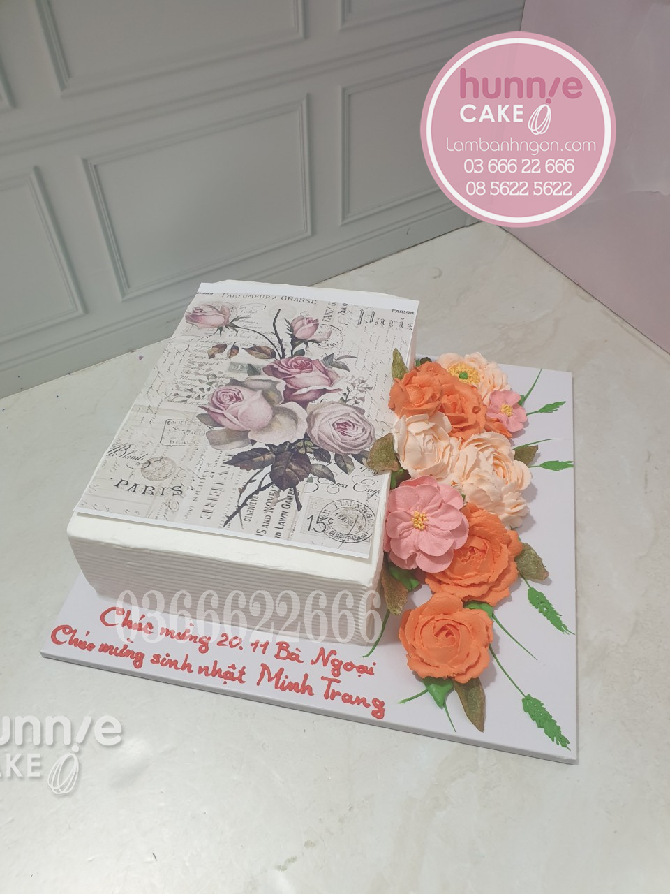 Bánh sinh nhật hình quyển sách và hoa tặng người tri thức 10859 - Bánh ngon đẹp