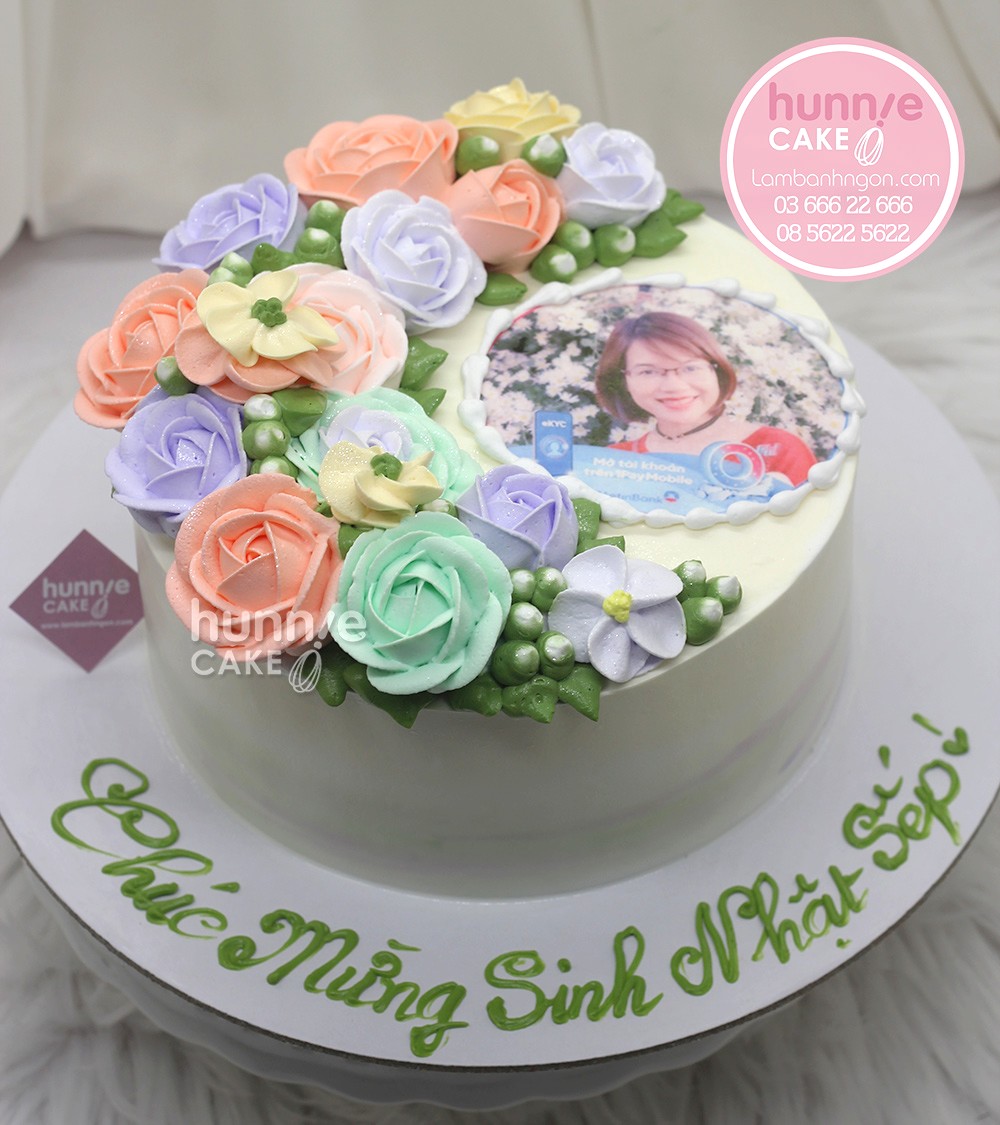 Bánh sinh nhật in ảnh trang trí hoa hồng sắc màu 9219 - Bánh ngon đẹp