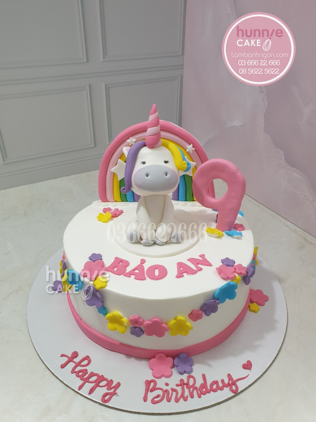 Bánh sinh nhật kỳ lân thiên thần và cầu vồng sắc màu 10846 - Bánh ngon đẹp