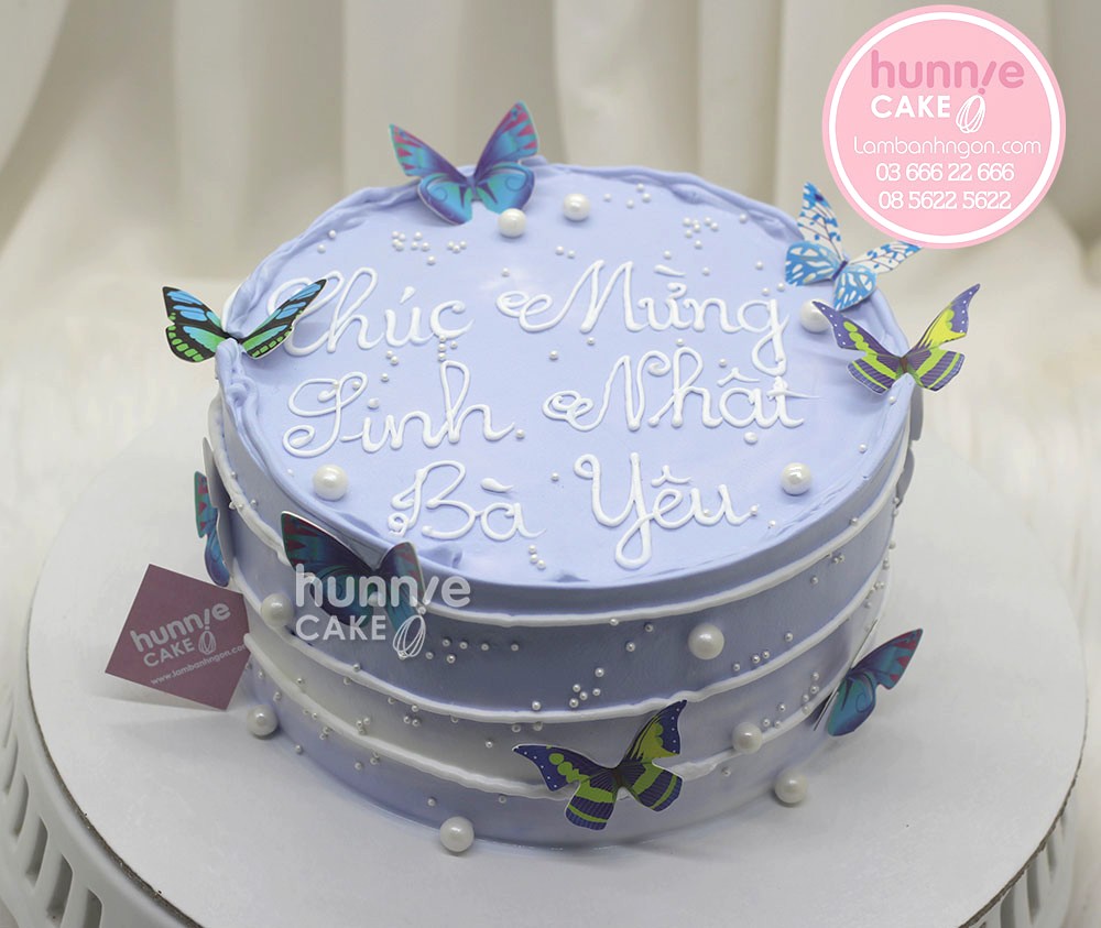 Bánh sinh nhật màu tím với những con bướm sắc màu 9074 - Bánh sinh ...