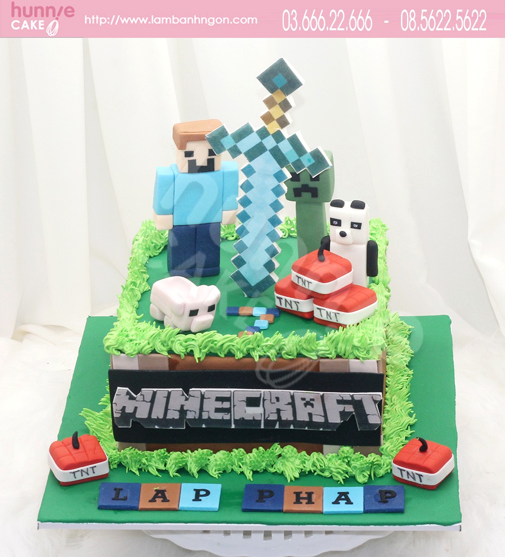 Bánh fondant tí hon Pretty Cake chủ đề Minecraft cho bé trai