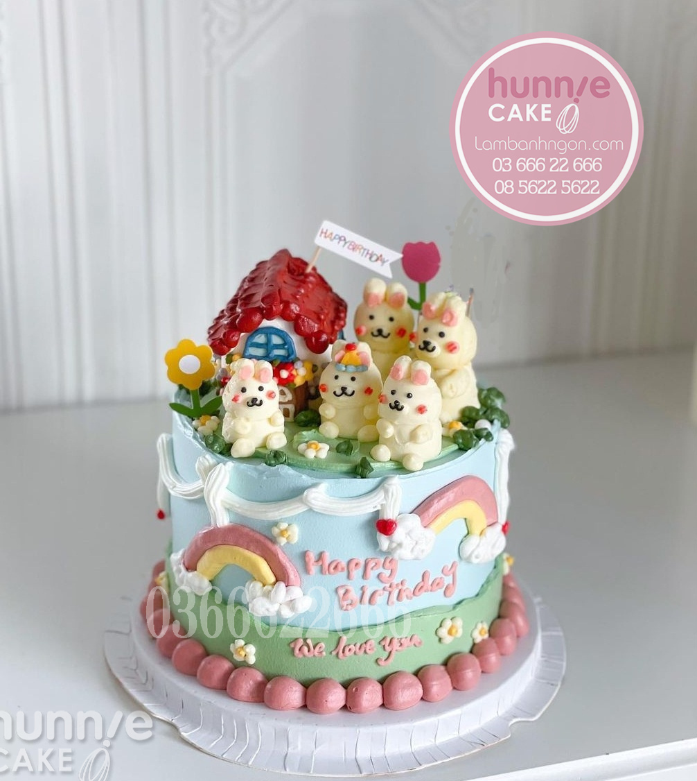 Bánh sinh nhật ngôi nhà của gia đình thỏ con đẹp ý nghĩa 10188 - Bánh ngon đẹp