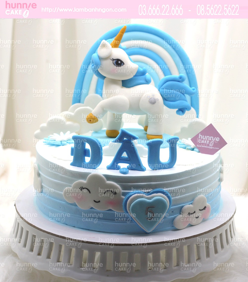 Bánh sinh nhật ngựa 1 sừng màu xanh đẹp siêu đáng yêu tặng sinh nhật bé trai 6904 - Bánh ngon đẹp