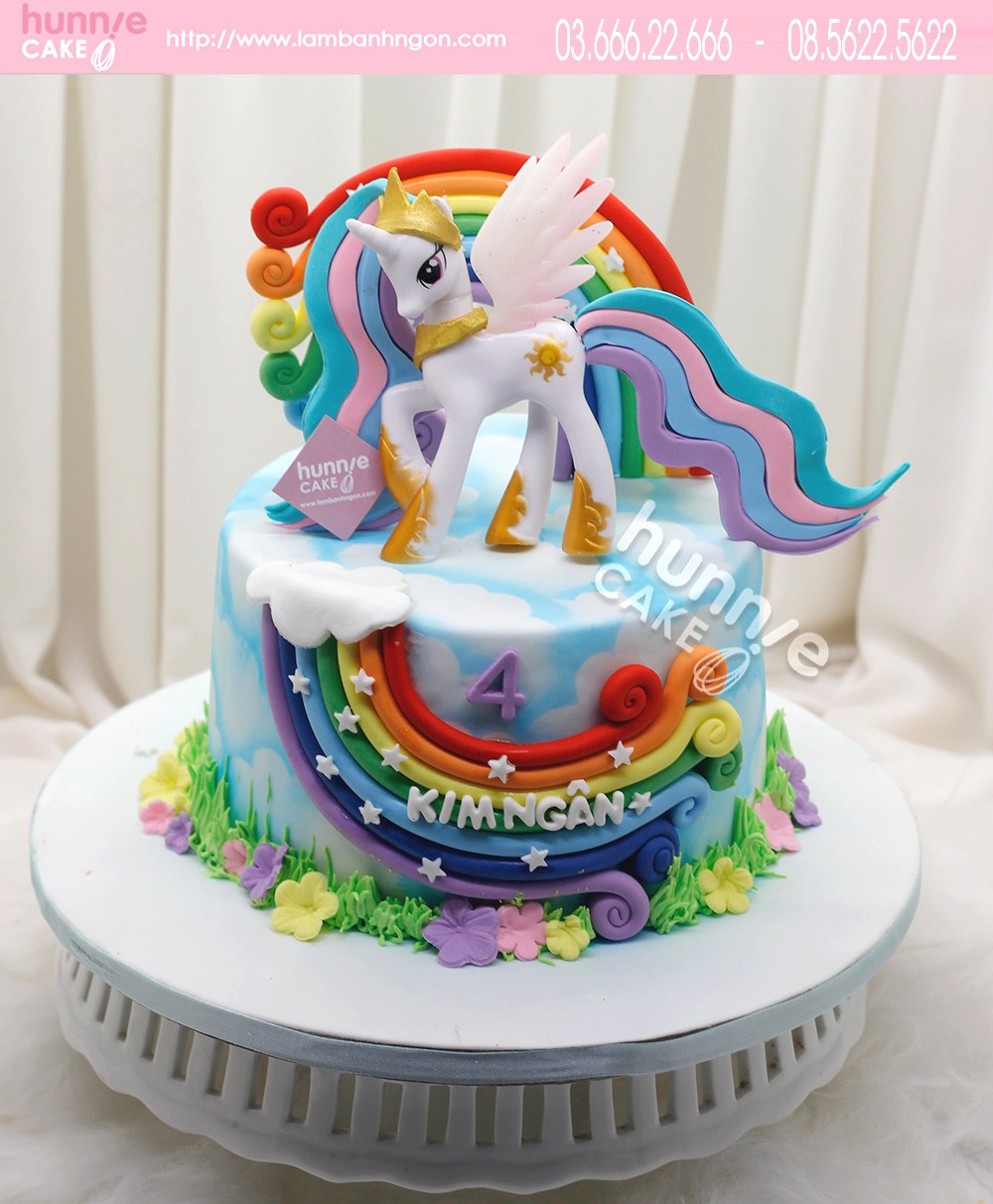 Bánh sinh nhật ngựa pony đẹp sắc màu cầu vồng nhất tặng bé gái 8101 - Bánh ngon đẹp