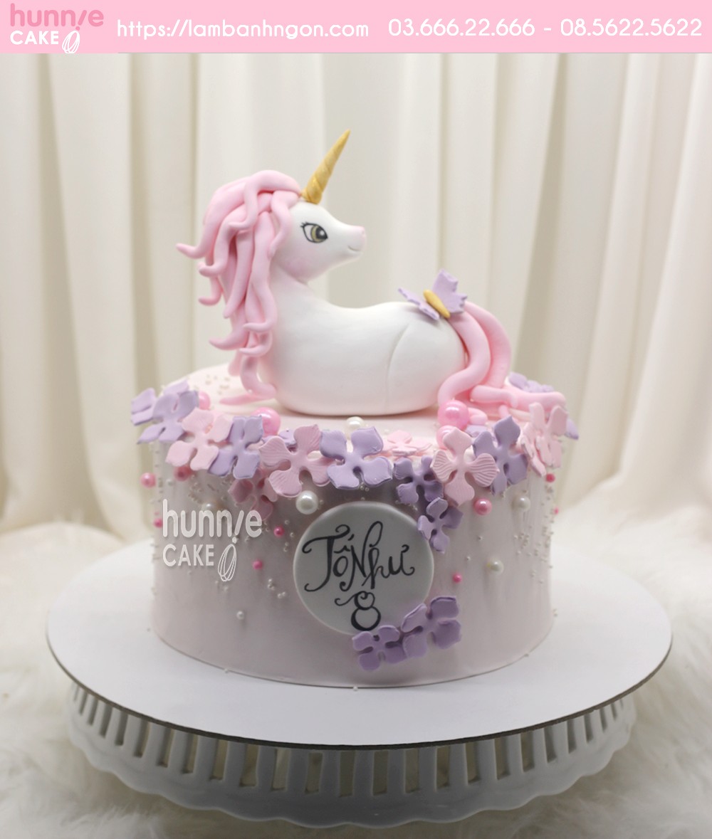 Bánh sinh nhật ngựa thiên thần unicorn hồng đẹp dịu dàng nữ tính tặng bé gái 8451 - Bánh ngon đẹp