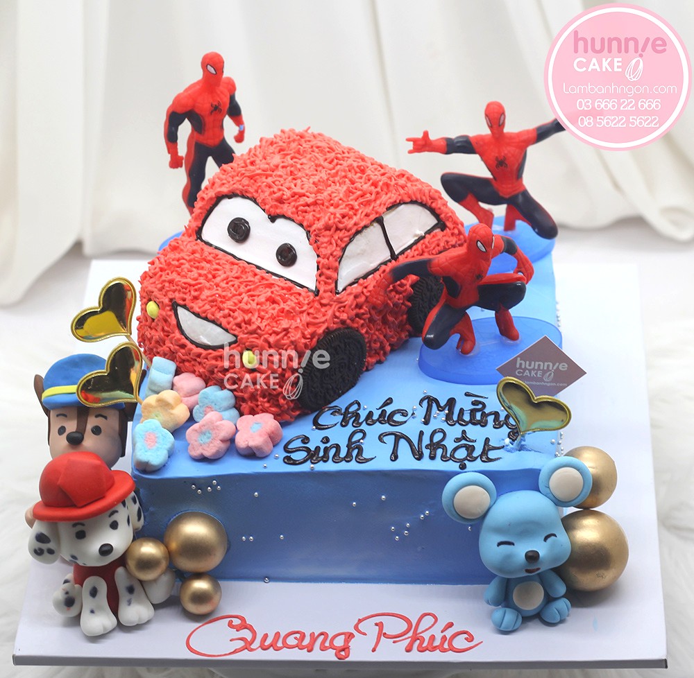 Bánh sinh nhật người nhện spiderman và xe ô tô đỏ đẹp siêu ngầu tặng bé trai 9210 - Bánh ngon đẹp