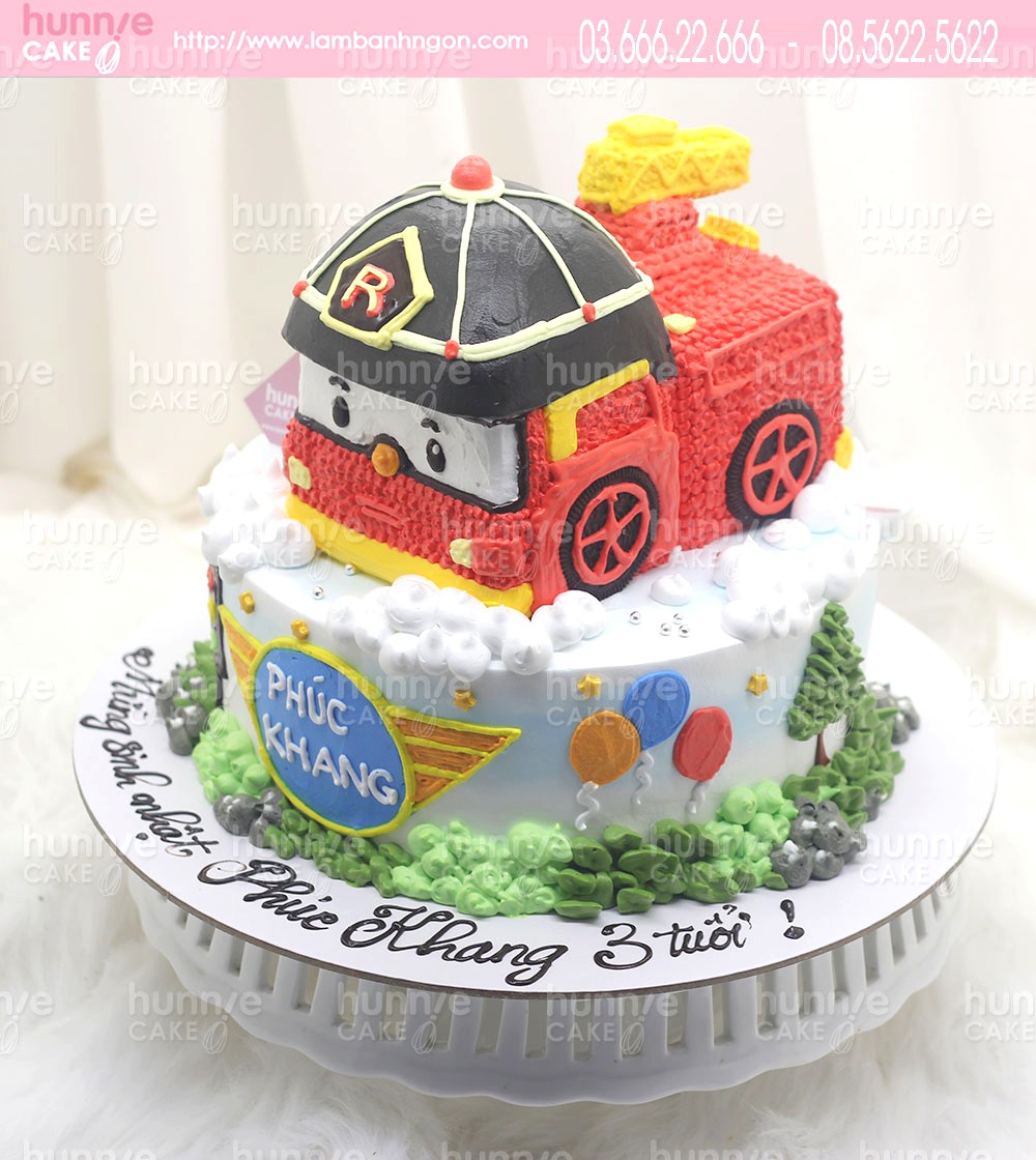 Bánh sinh nhật xe ô tô cứu hỏa ROY biến hình robot ROBOCAR POLI  7422 - Bánh ngon đẹp