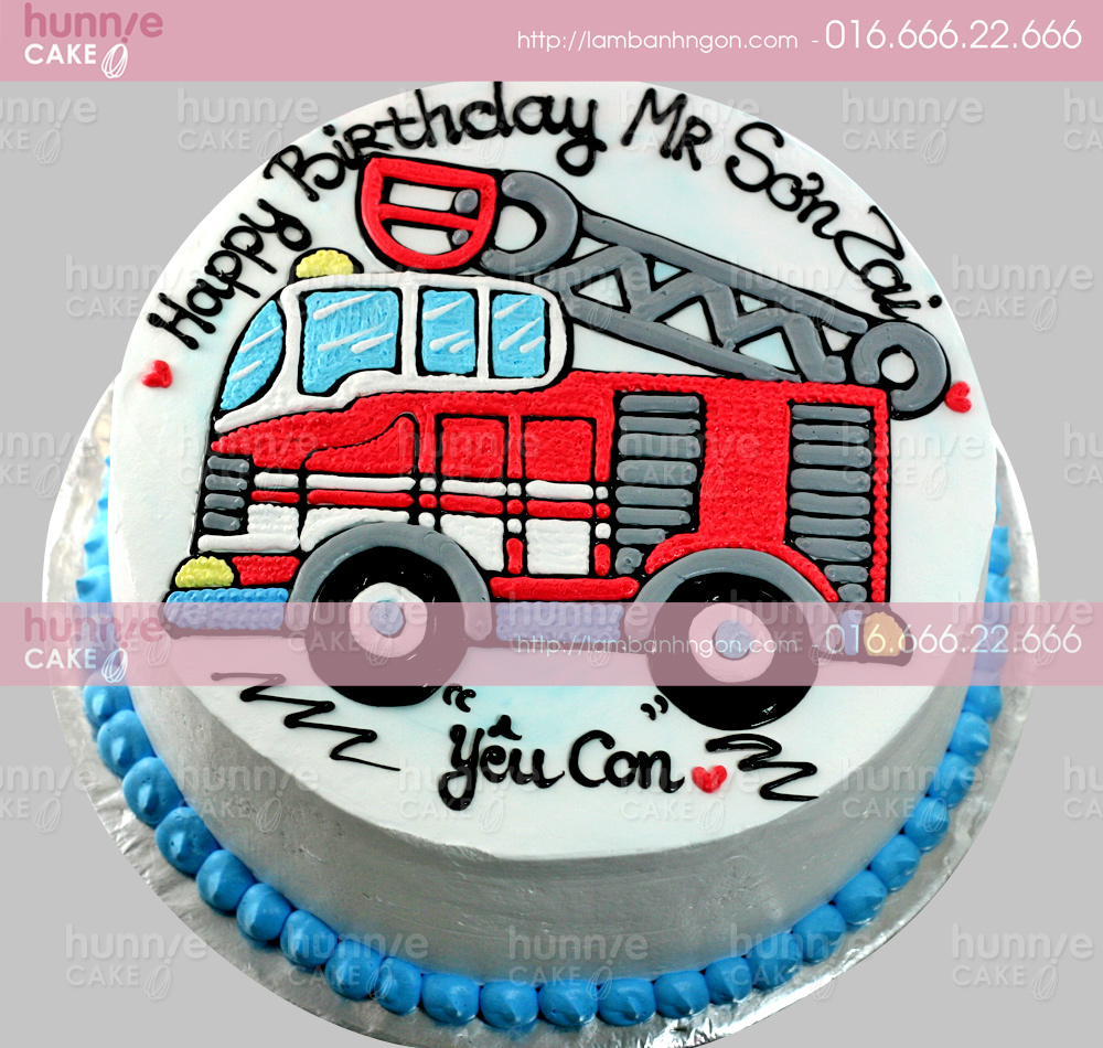 Bánh gato sinh nhật vẽ hình xe ô tô cứu hỏa vui nhộn tặng bé trai 3560 - Bánh ngon đẹp