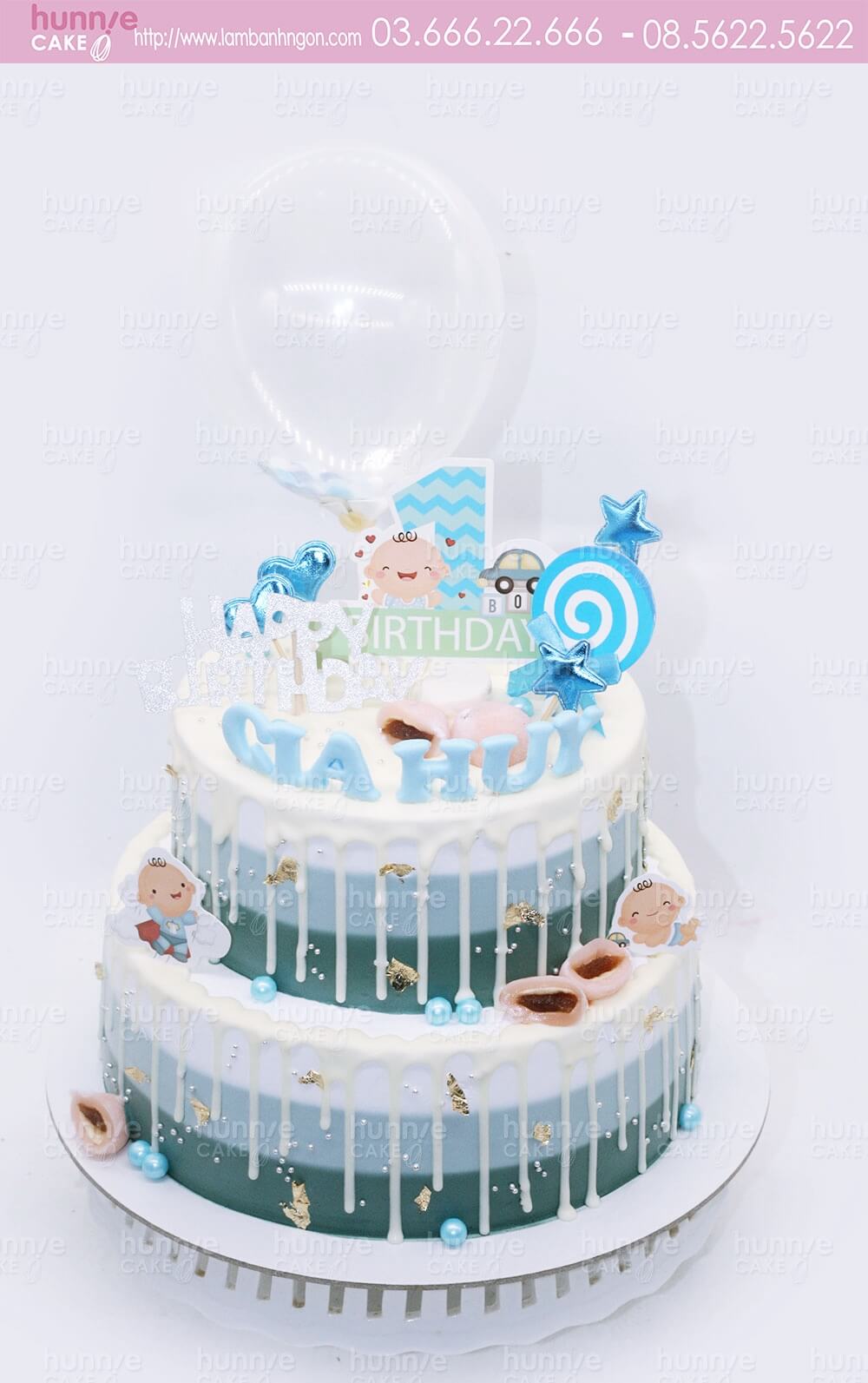 Bánh sinh nhật kem tươi đôi bé trai bé gái hồng xanh HTBakery-11341 -  HTBakery