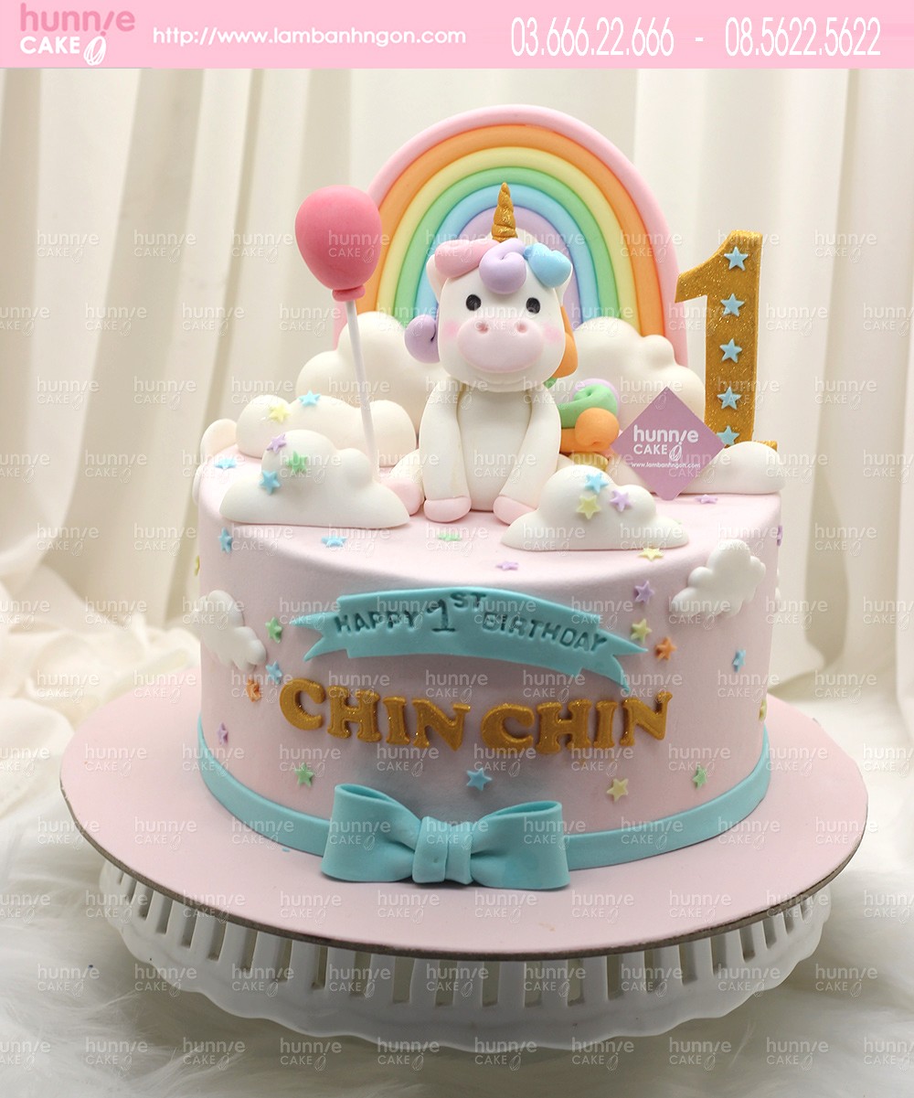 Bánh gato sinh nhật Kỳ lân - ngựa 1 sừng Unicorn đẹp với cầu vồng lấp lánh tặng sinh nhật bé 6790 - Bánh ngon đẹp