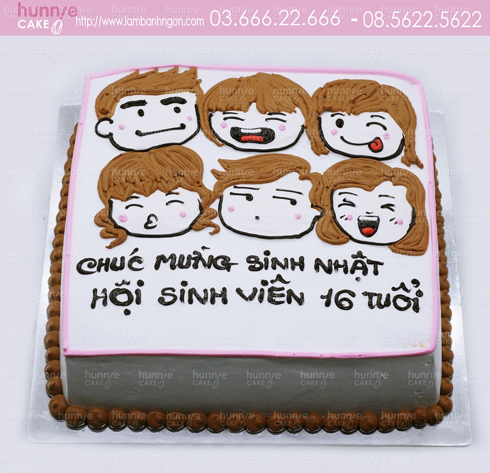 Bánh gato sinh nhật vẽ hình chibi tập thể các bạn nam nữ đáng yêu 5678   Bánh sinh nhật kỷ niệm