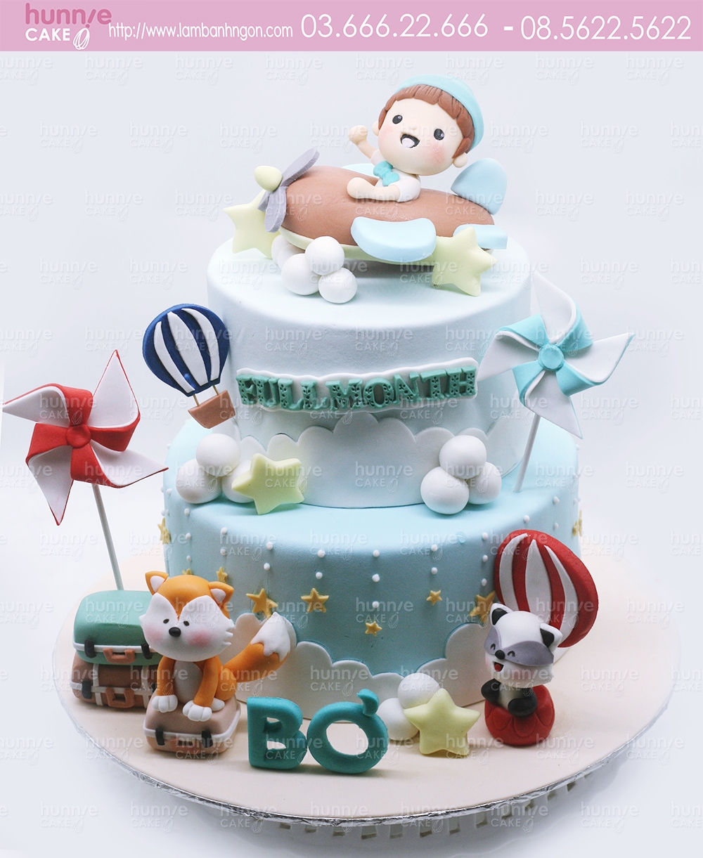 Bánh fondant 2 tầng chủ đề chuột và mặt trăng cho sinh nhật bé trai  Tiny  Pretty Cake