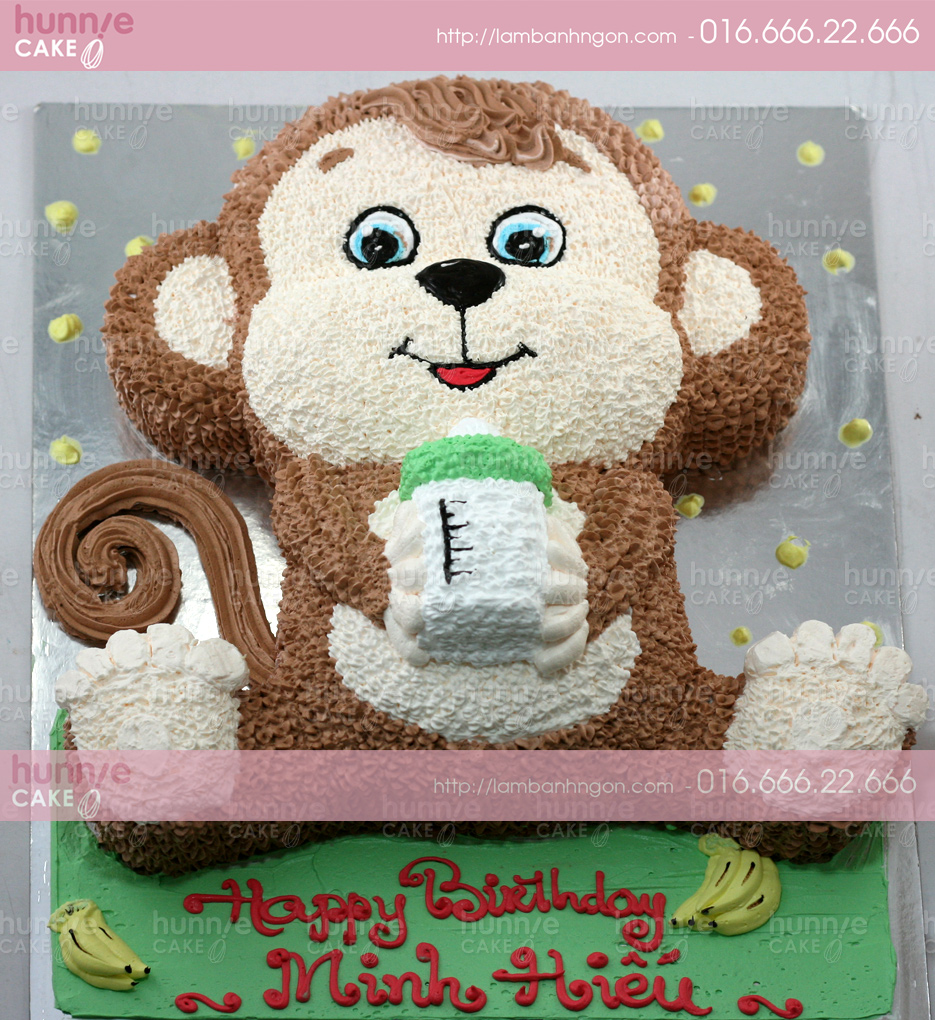 Bánh sinh nhật cắt hình 3D bé khỉ con đang cầm bình sữa cực kỳ ngộ nghĩnh đáng yêu 3054 - Bánh ngon đẹp