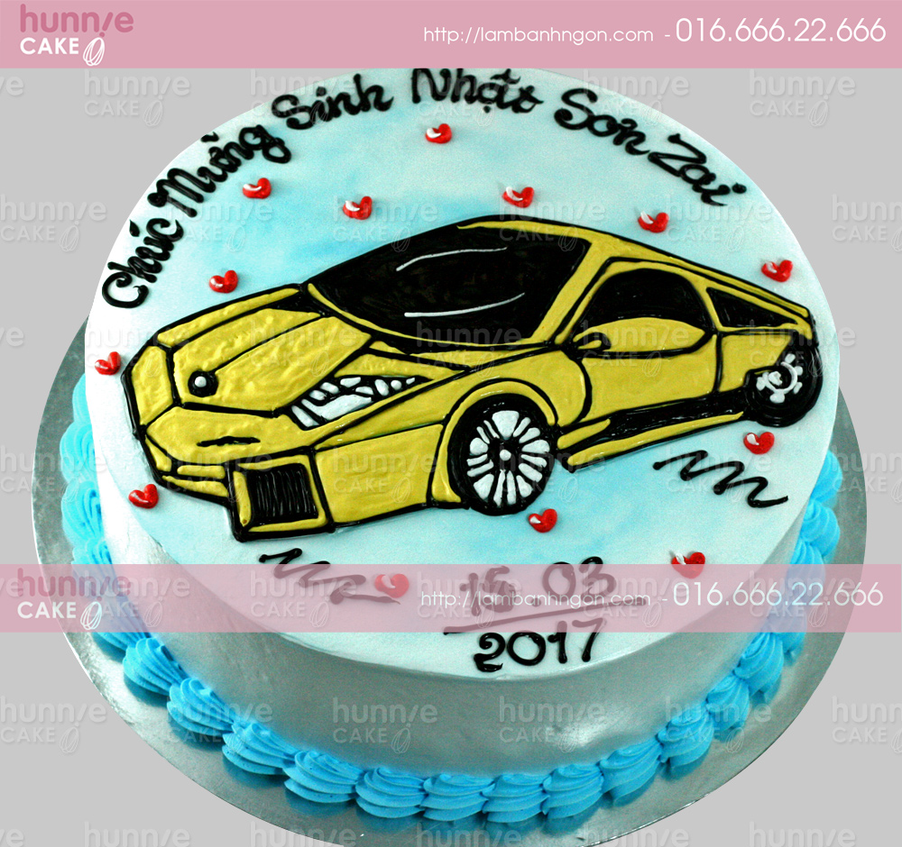 Bánh gato sinh nhật vẽ hình chiếc ô tô siêu xe Lamborghini mầu vàng tuyệt  đẹp 3520 - Bánh sinh nhật, kỷ niệm