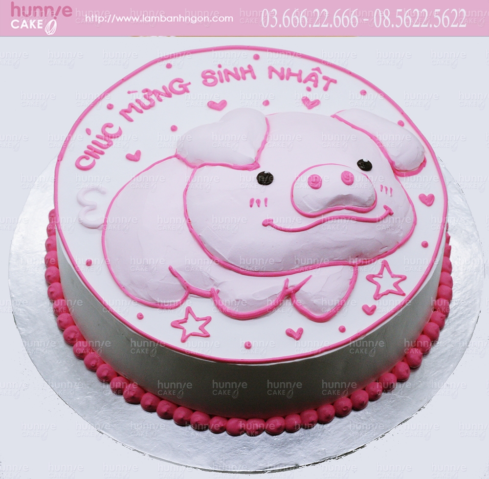 Bánh sinh nhật con lợn hồng cực yêu cho bé gái tuổi hợi 7607 - Bánh fondant