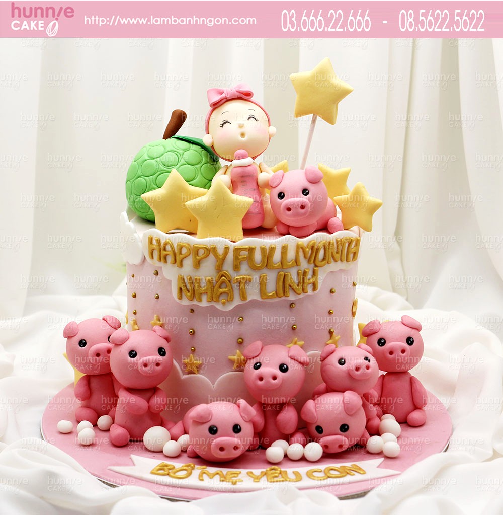 Bánh sinh nhật bé gái tuổi hợi màu hồng đẹp với những con lợn đẹp ấn tượng 6478 - Bánh ngon đẹp