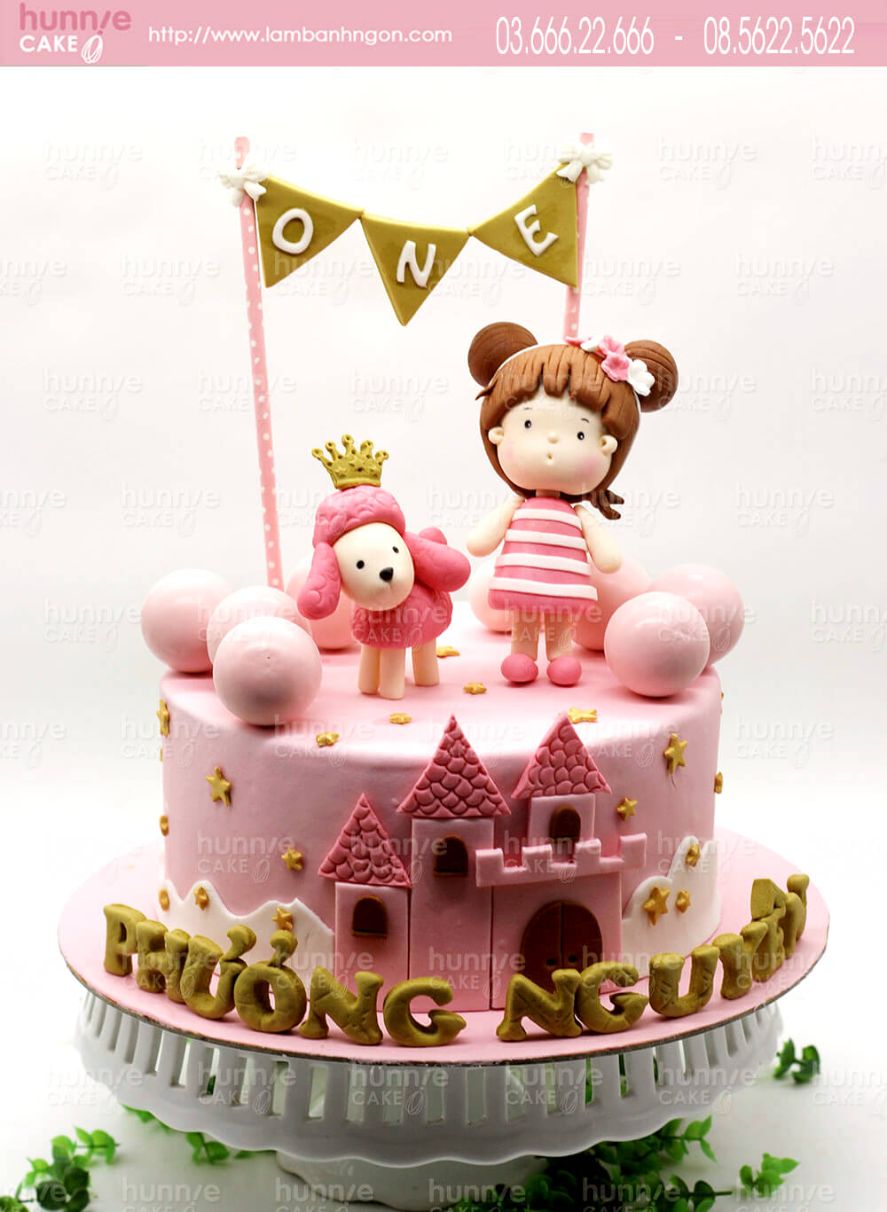 Bánh gato sinh nhật bé gái tiểu thư với con chó hoàng gia và lâu đài sang đẹp lung linh 6631 - Bánh ngon đẹp